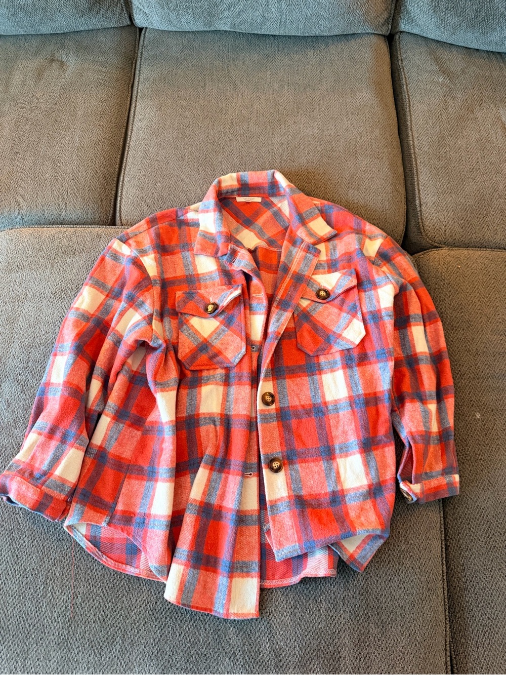 Red and Cream Plaid Button-Down Shirt Flannel/Jacket